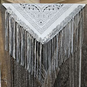 NWT White Bandana Wild Rag with Sequin Fringe